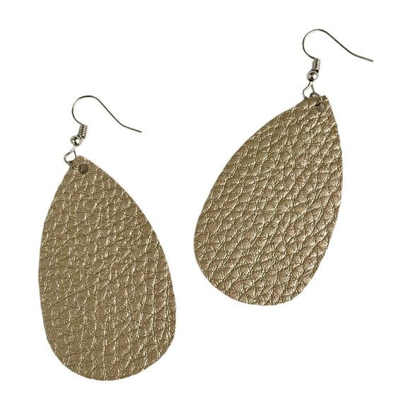 Teardrop Faux Leather Earrings in Bronze w/Metallic Sheen Lightweight New - Picture 2 of 5